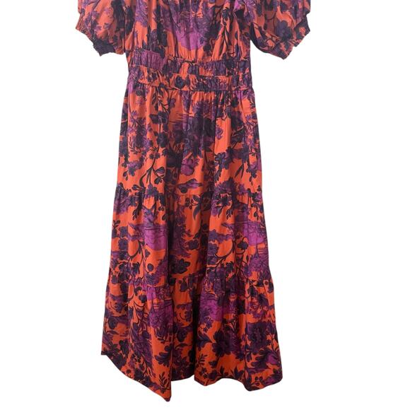 Anthropologie The Sommerset Puff Sleeve 100% Cotton Maxi Dress Purple Sz L - Picture 6 of 11